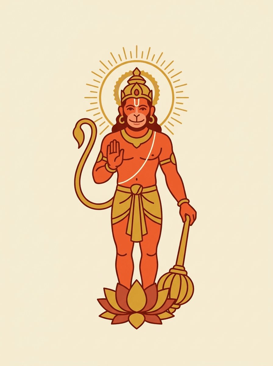 An illustration of Shri Hanuman offering blessing